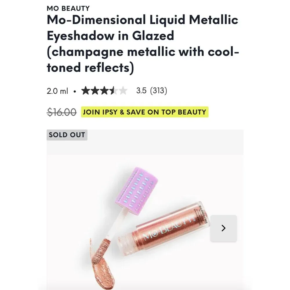 NIB Mo Beauty Mo Dimensional Liquid Metallic Eyeshadow in Glazed Champagne